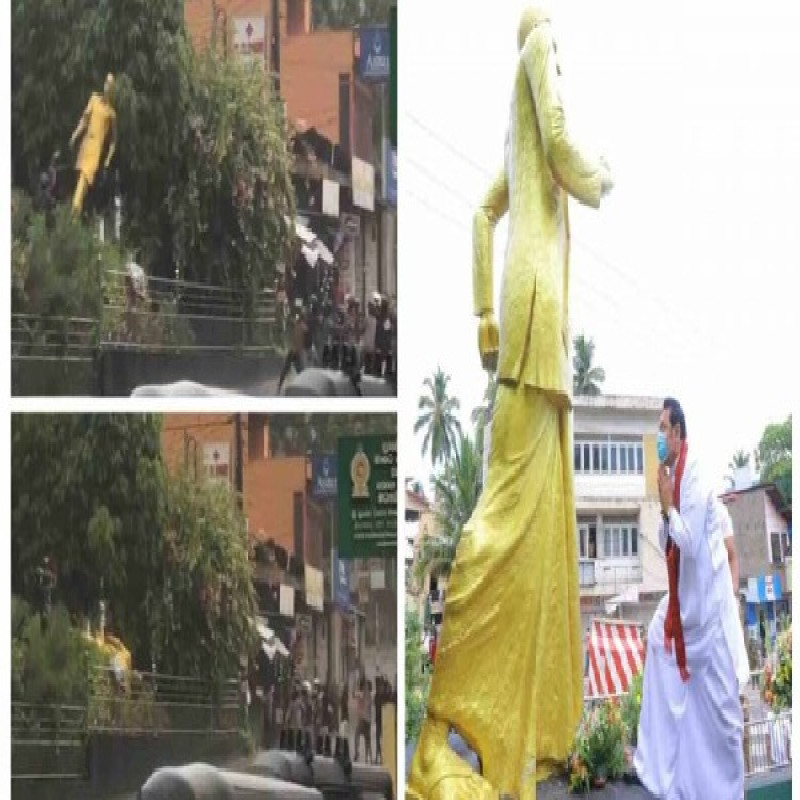 the-statue-of-rajapaksa,-which-was-toppled-by-the-people,-was-re-erected