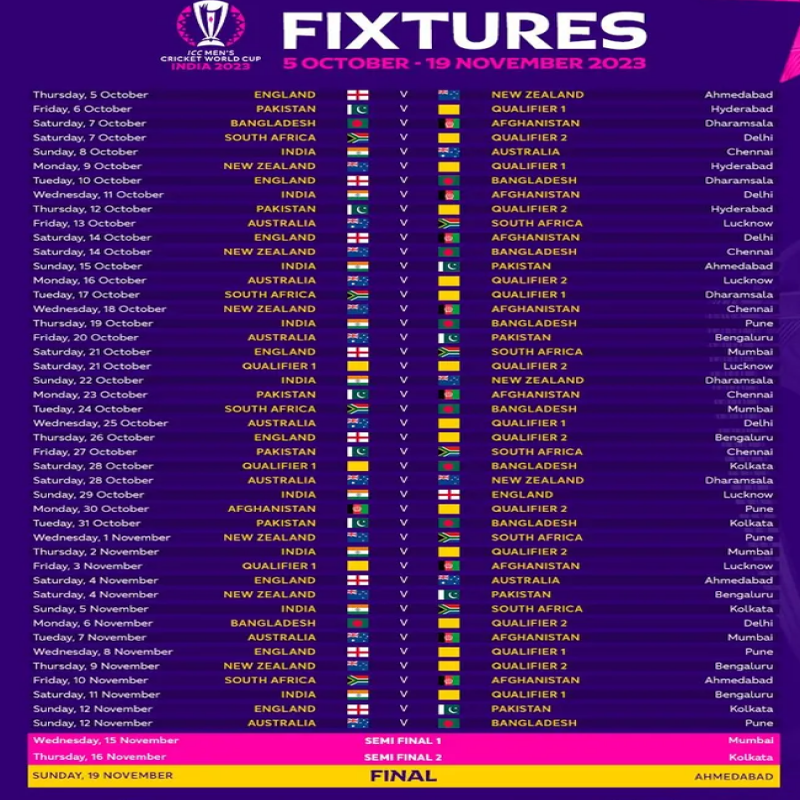 match-schedule-for-icc-men-cricket-world-cup-2023